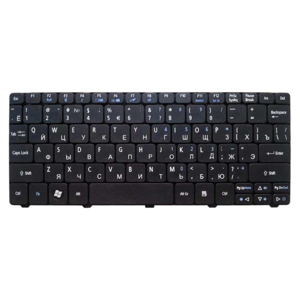 Клавиатура для ноутбука Acer Aspire One 521, 522, 532, 532H, 533, D255, D255E, D257, D260, D270, Happy, Happy2, eMachines 350, 355, em350, em355, Gateway LT21, LT27, LT28, Packard Bell NAV50, Dot S2, Dot SE, Dot SC, Dot SE3, PAV80 Black Чёрная (PK130J33A05, V111102AS1)